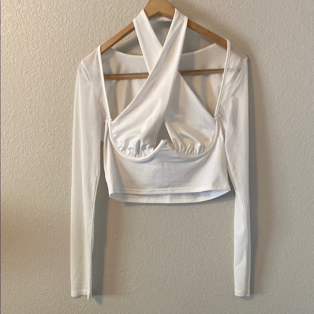 SHEIN White Asymmetrical Long Sleeve Bodysuit